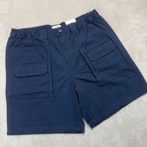 Croft & Barrow Shorts Men 38 Navy Blue Cargo Pockets Side Elastic 7.5 Inseam NWT